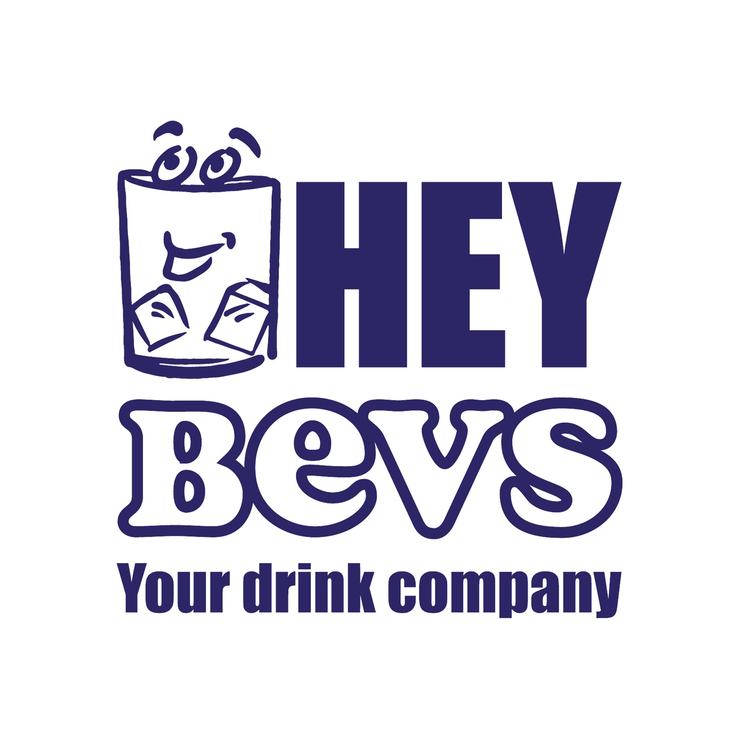 HEYBEVS Logo in Dunkelblau mit stilisiertem Schriftzug auf weißem Hintergrund