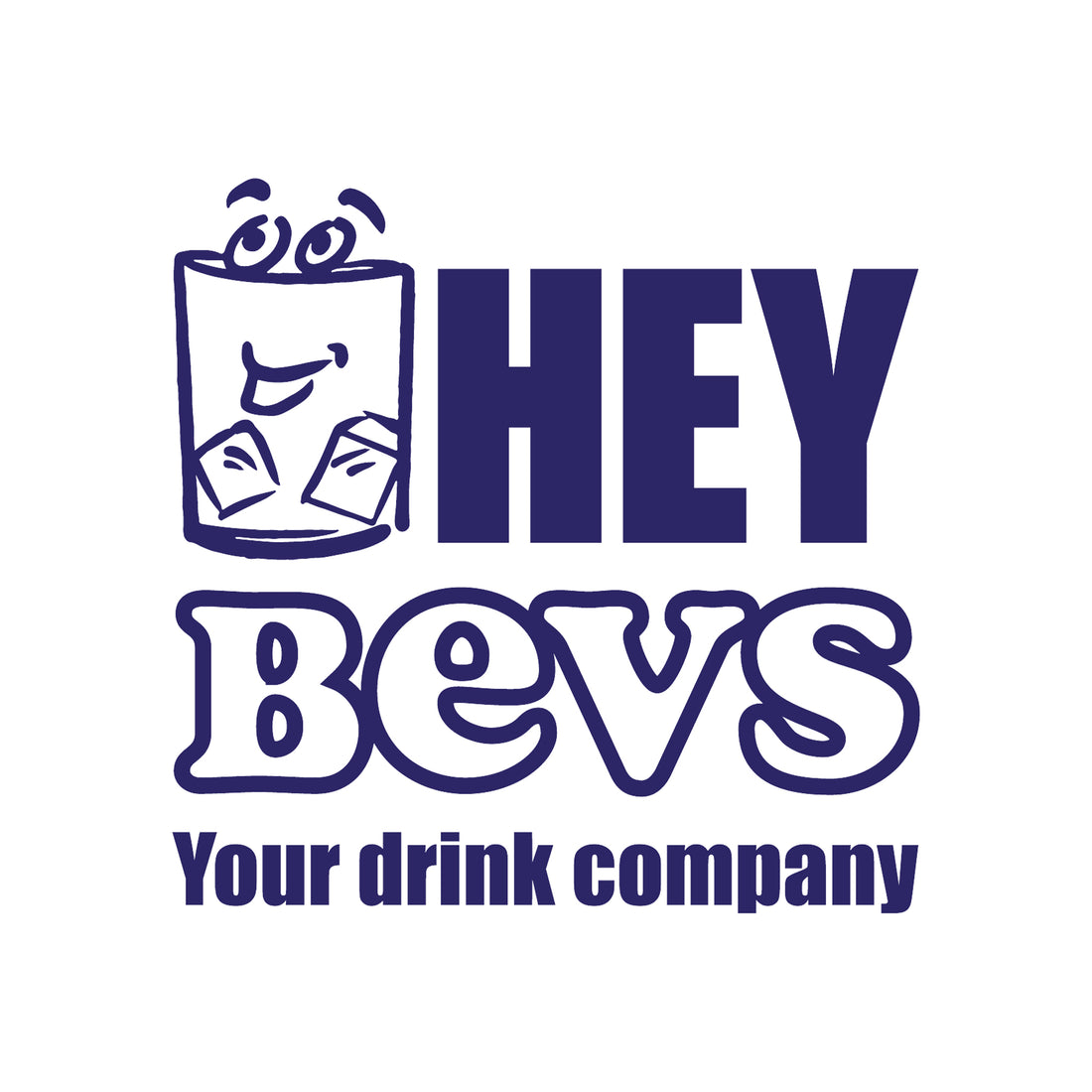 HEYBEVS Logo in Dunkelblau mit stilisiertem Schriftzug auf weißem Hintergrund